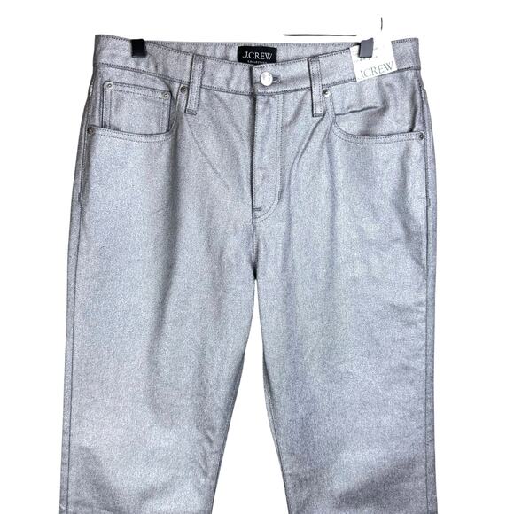 J. Crew Collection NWT Silver Metallic Waxed Mid Rise Slouchy Straight Jeans - Picture 3 of 9